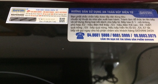 tem bảo hành chính hãng của bếp