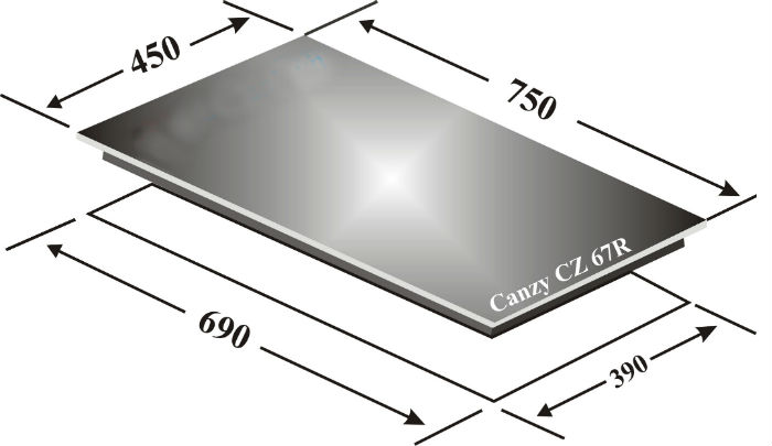 Kích thước lắp đặt bếp Canzy CZ-67R