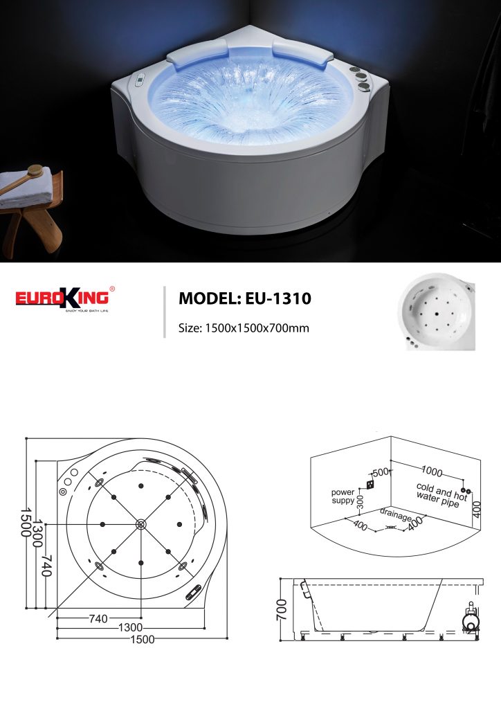 Bản vẽ kỹ thuật bồn tắm massage EU-1310