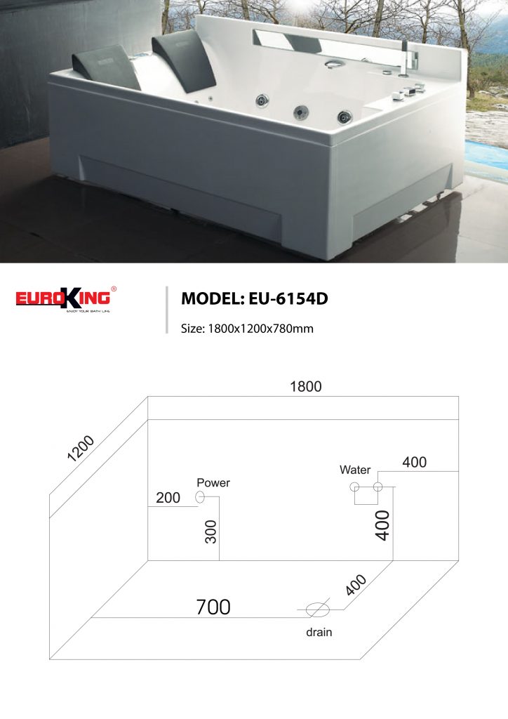 Bản vẽ kỹ thuật của bồn tắm massage EU-6154D