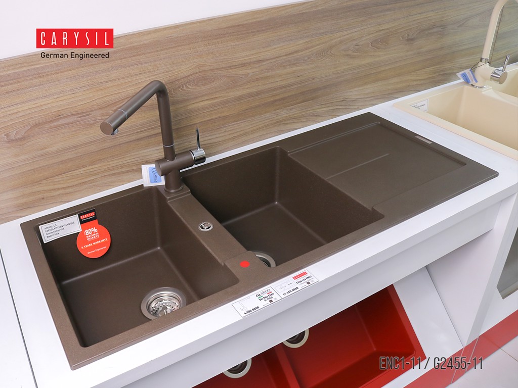 Chậu rửa chén bằng đá granite 2 hố có cánh ENC1 - Enigma D200 - Carysil