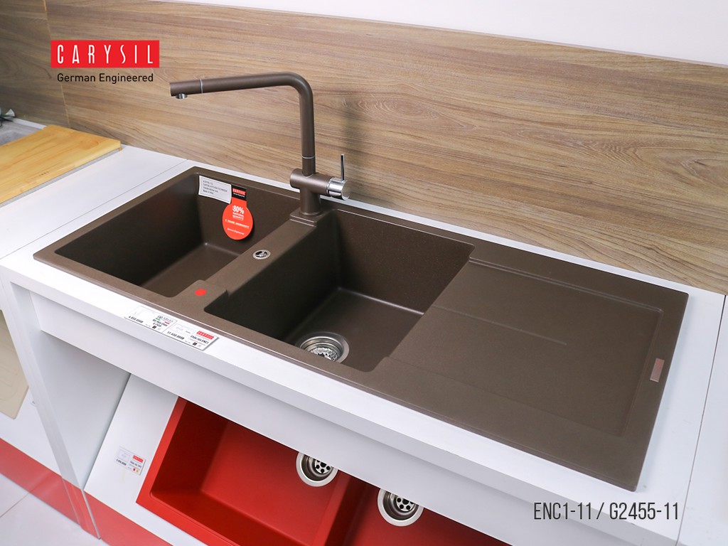 Chậu rửa chén bằng đá granite 2 hố có cánh ENC1 - Enigma D200 - Carysil