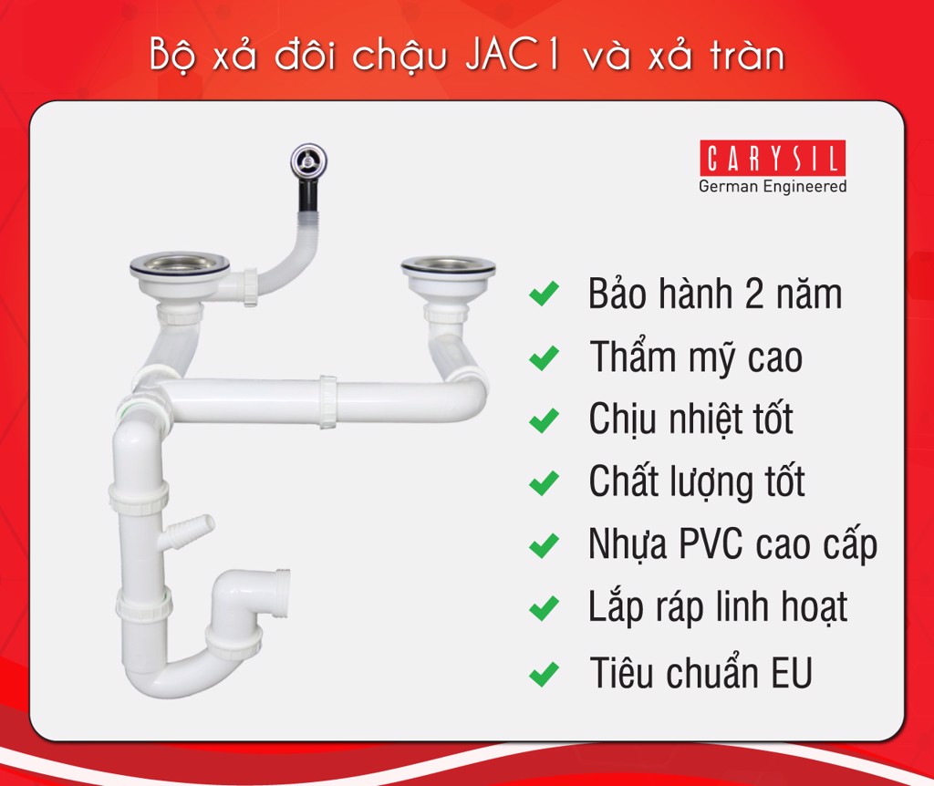 Chậu rửa chén bằng đá granite 2 hố có cánh - Jazz D200 - JAC1 Carysil