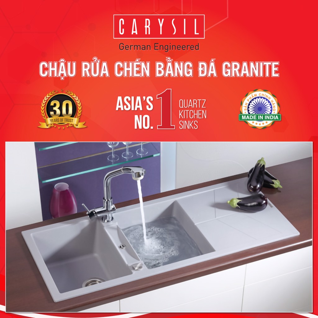 Chậu rửa chén bằng đá granite 2 hố có cánh - Jazz D200 - JAC1 Carysil
