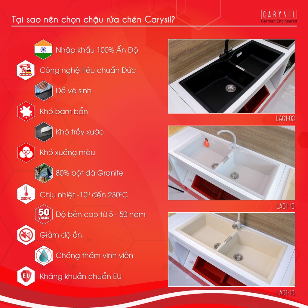 chậu rửa chén bằng đá granite LAC1 1140x500mm