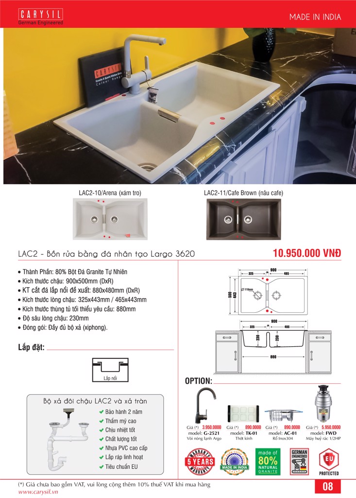 chau rua chen bang da granite LAC2