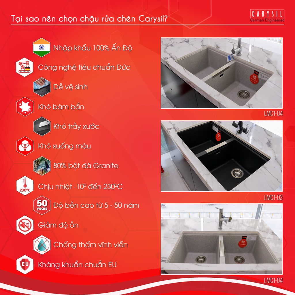 chậu rửa chén bằng đá granite chuyên lắp âm LMC1