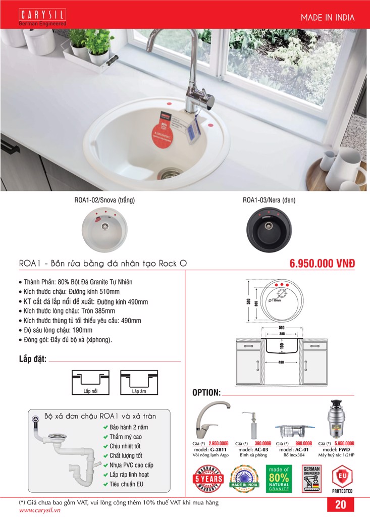 chậu rửa chén bằng đá granite hình tròn