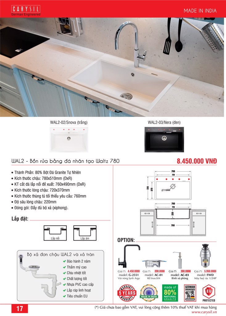Chậu rửa chén bằng đá granite WAL2