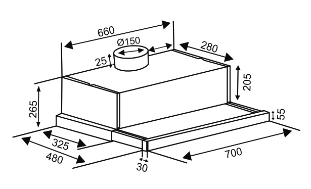 Kich thuoc may hut mui am tu Capri CR-702G