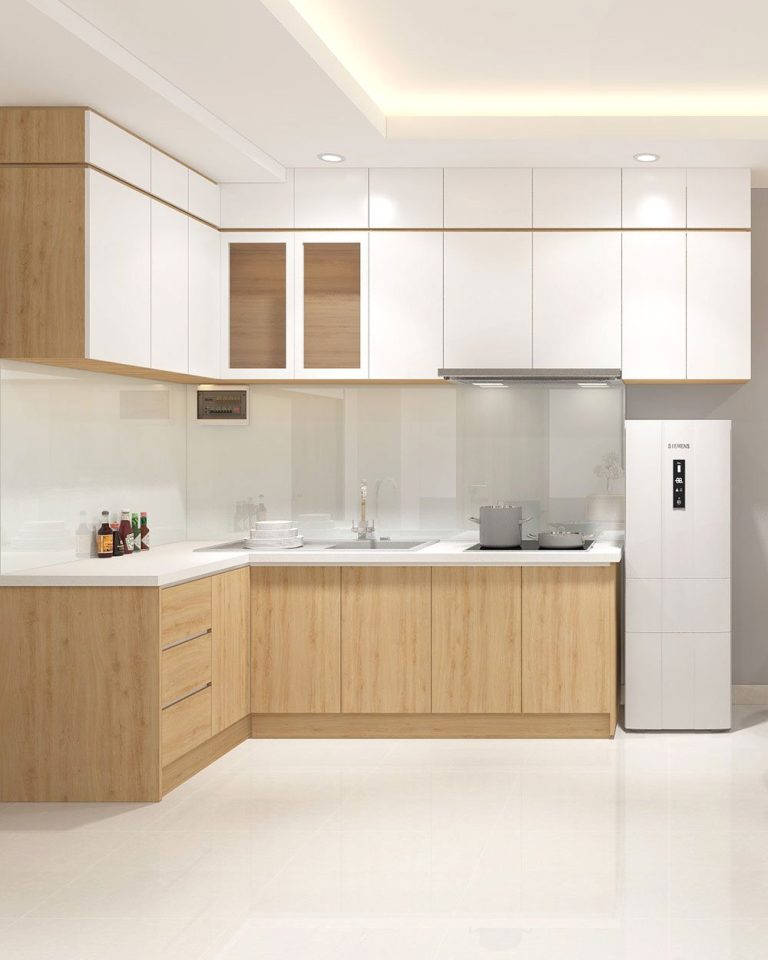Bộ Nội Thất Phòng Bếp Chữ L Phong Cách Bắc Âu