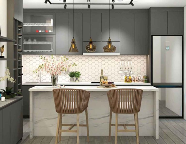 Bộ Nội Thất Phòng Bếp Chữ I + Đảo Bếp Phong Cách Tối Giản