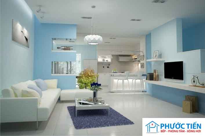 Không gian trở nên ấm cúng và thân thiện, dễ mến hơn với nội thất và sơn tường màu xanh dương