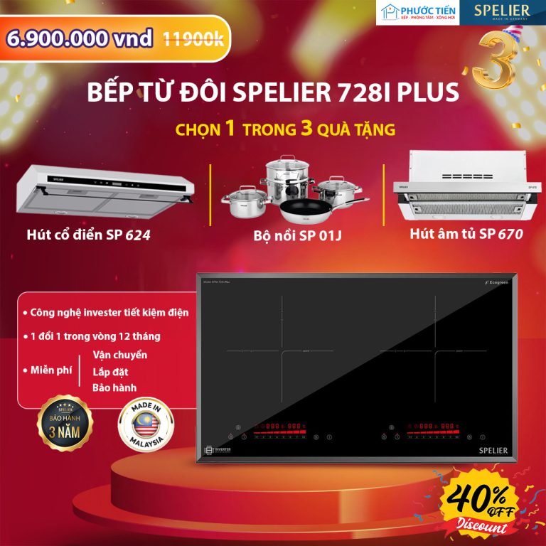Bếp từ Spelier 728I Plus tặng kèm hút mùi