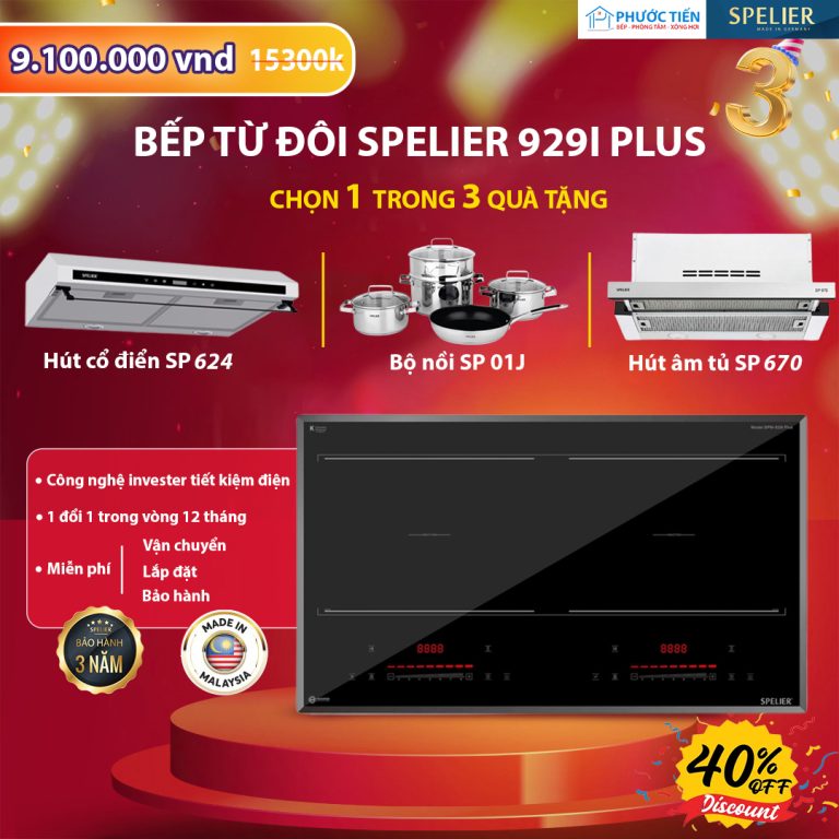 Bếp từ Spelier 929I Plus tặng kèm hút mùi